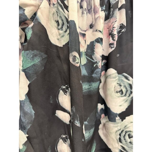 🍒 2/$20 🍒 Navy Floral Sheer Long Sleeved Blouse Rond Neck sz S - Picture 2 of 8